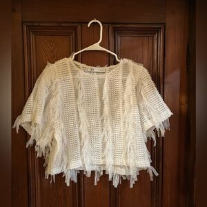 White Fringe Tulle Top